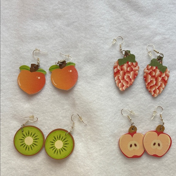 Fruit-Themed Faux Leather Earrings Set NWOT - Picture 1 of 16